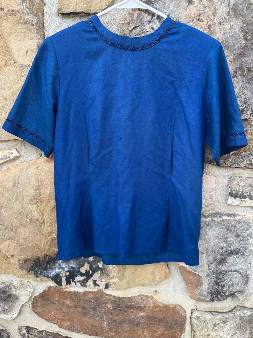 Vintage Talbots 100% Silk Hong Kong Blue Short-Sleeve Blouse 10 Shoulder Pads